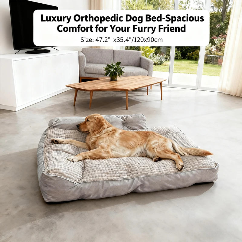 Luxury Extra-Large 120cm Orthopedic Dog Bed, Comfortable Pet Sofa Bed, Durable Pet Furniture, Supplies